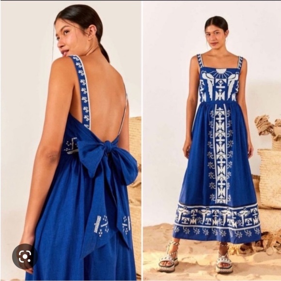 FARM Rio Dresses & Skirts - Farm Rio Navy Macaw Embroidered Maxi Dress Navy blue